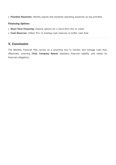 Free Monthly Financial Plan Template to Edit Online
