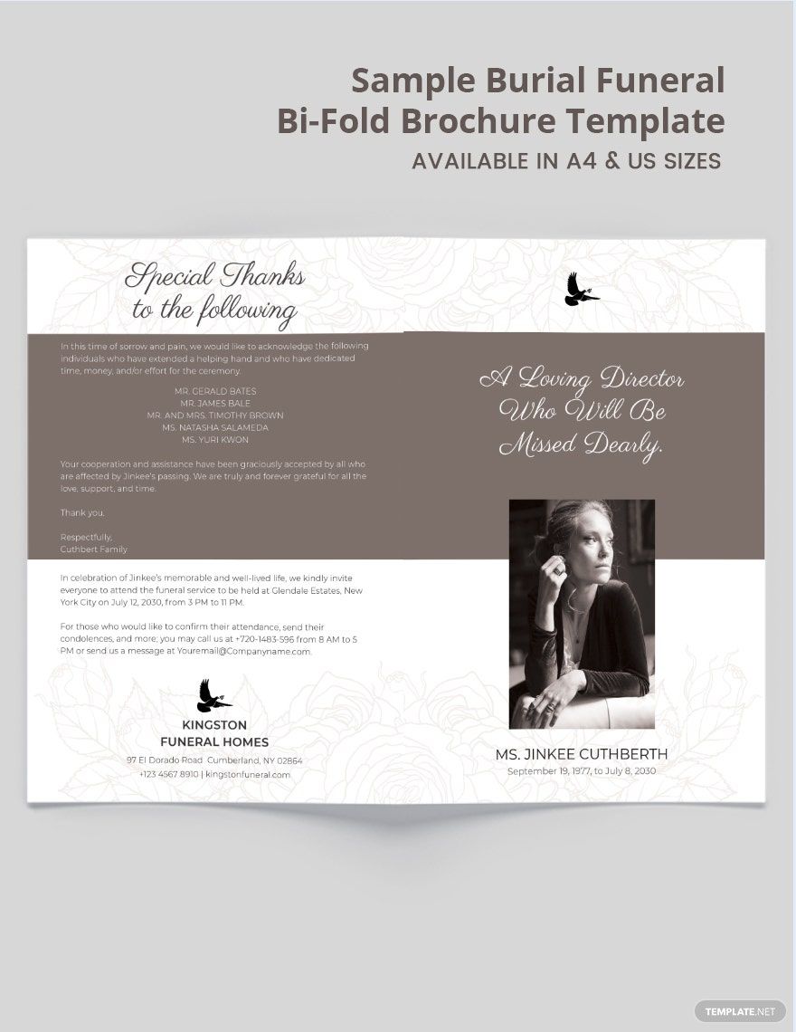 Sample Burial Funeral Bi-Fold Brochure Template