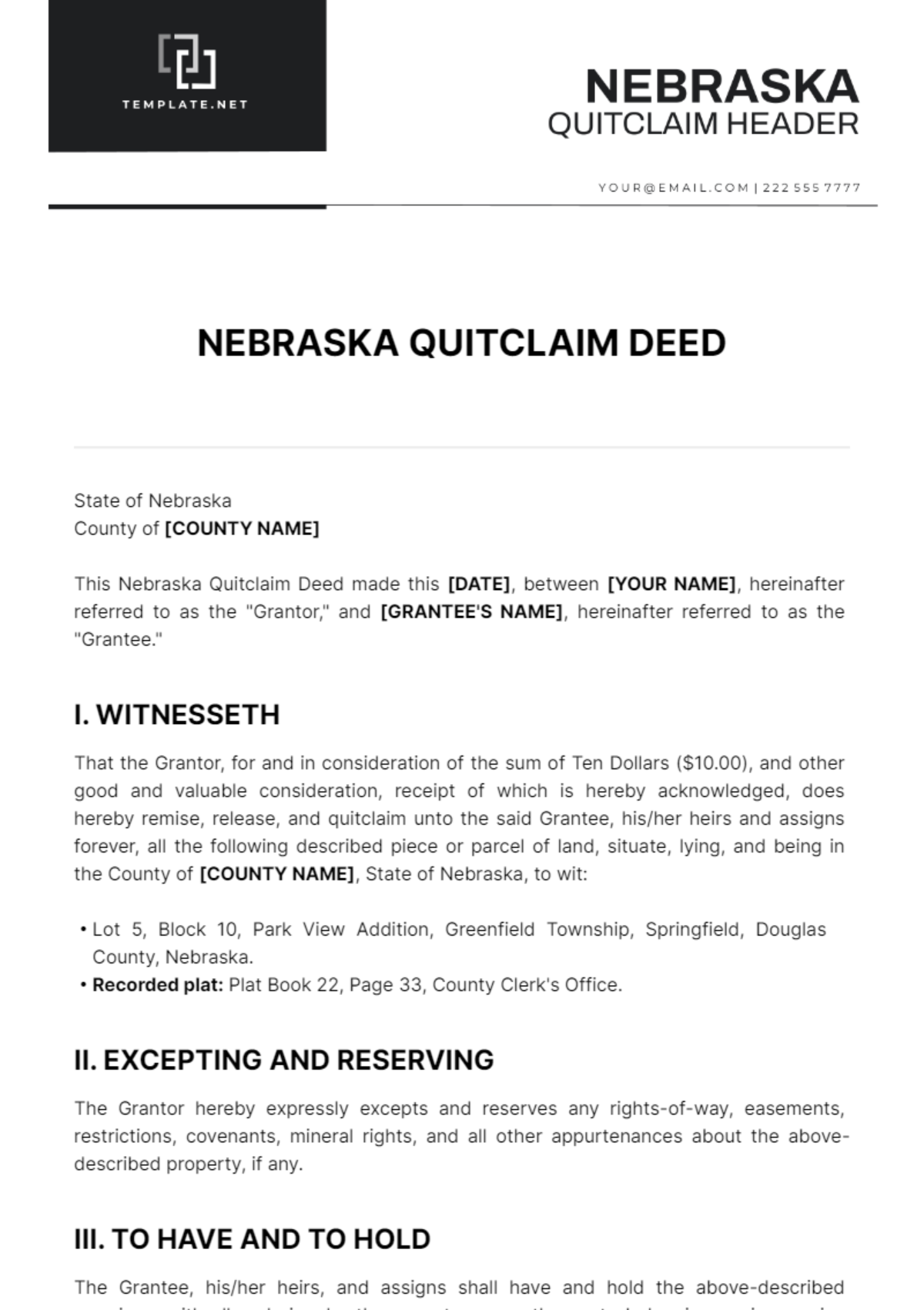 Nebraska Quitclaim Deed Template - Edit Online & Download