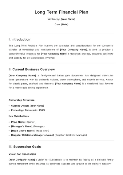 Free Long Term Financial Plan Template to Edit Online