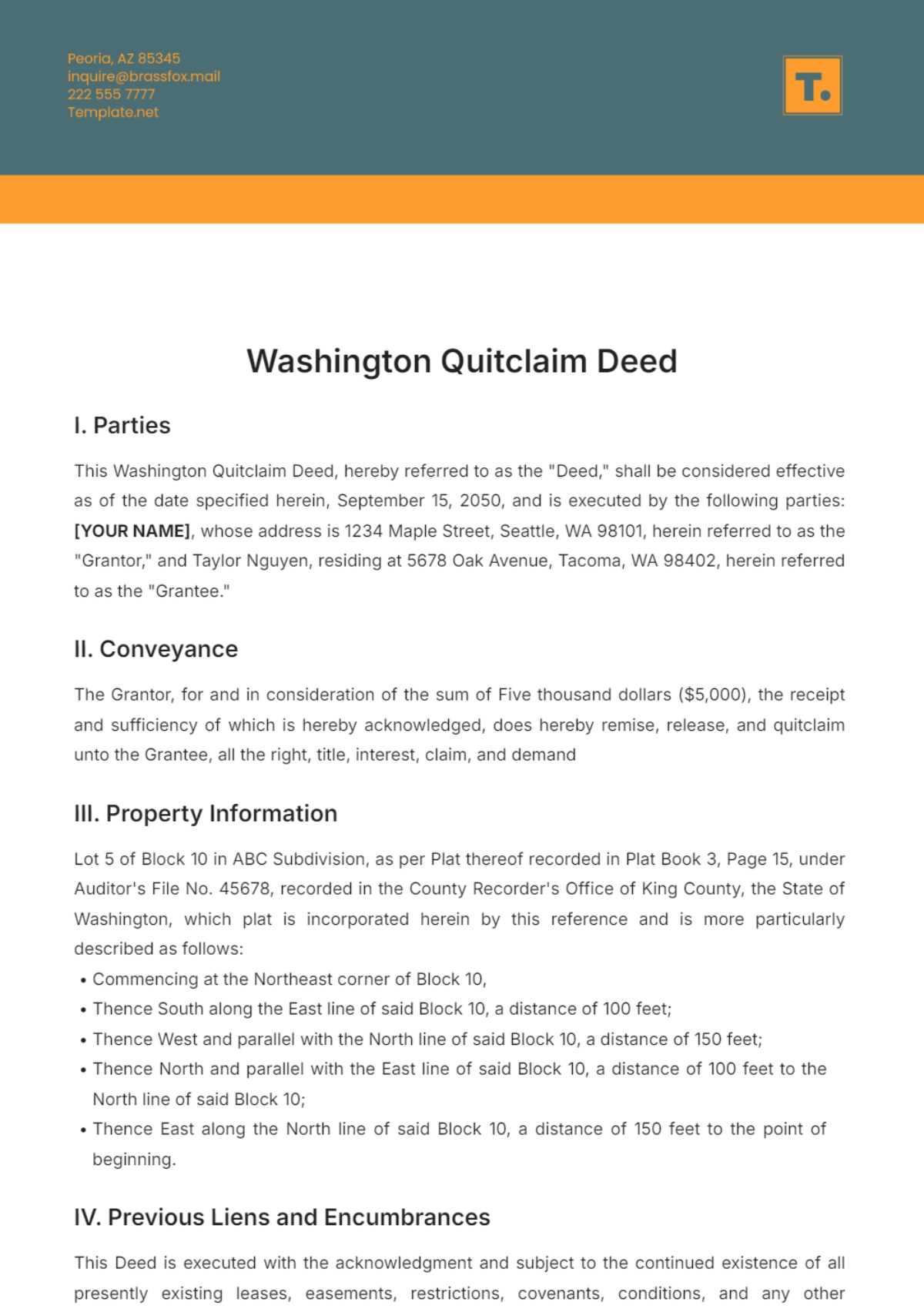 Washington Quitclaim Deed Template - Edit Online & Download