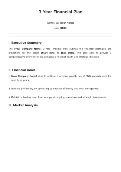 Free 3 Year Financial Plan Template to Edit Online