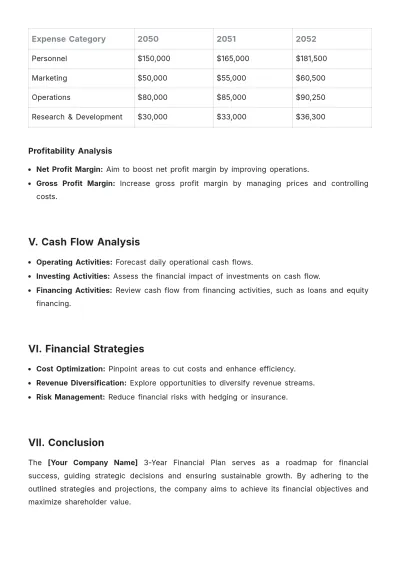 Free 3 Year Financial Plan Template to Edit Online