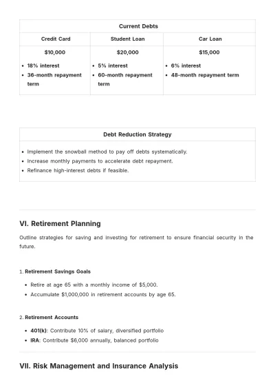 Free 3 Year Personal Financial Plan Template to Edit Online