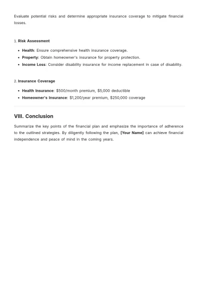 Free 3 Year Personal Financial Plan Template to Edit Online