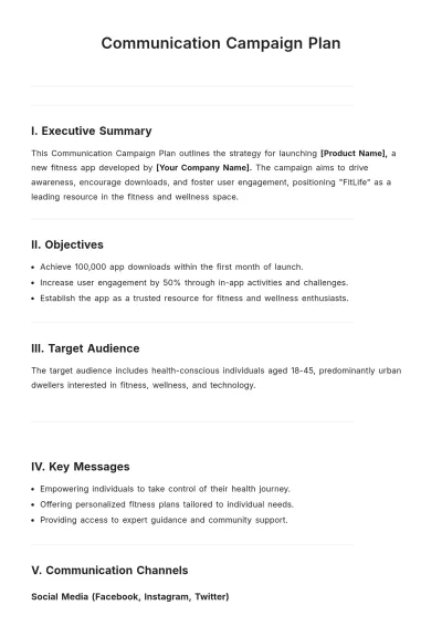 Free Communication Campaign Plan Template to Edit Online