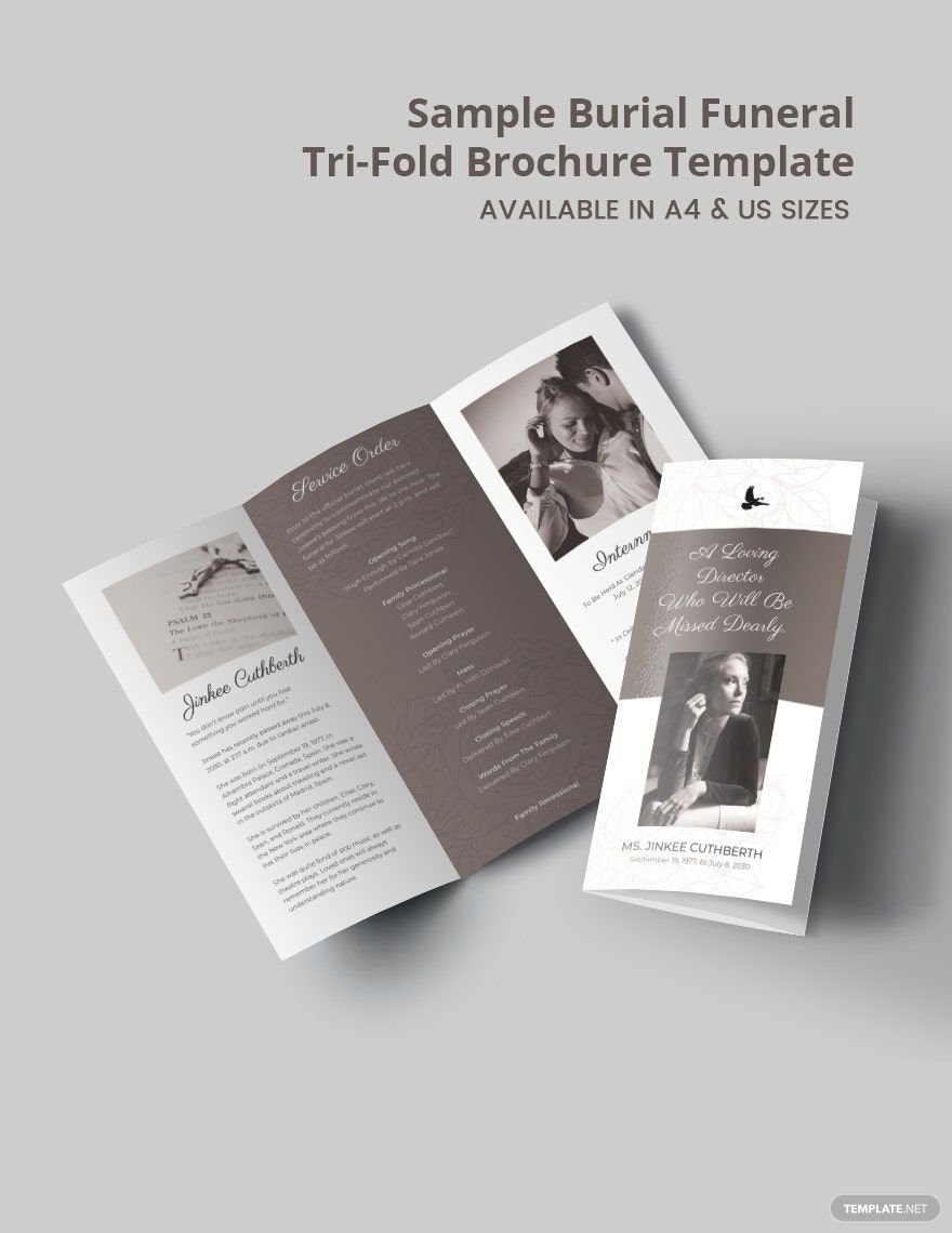 Sample Burial Funeral Tri-Fold Brochure Template
