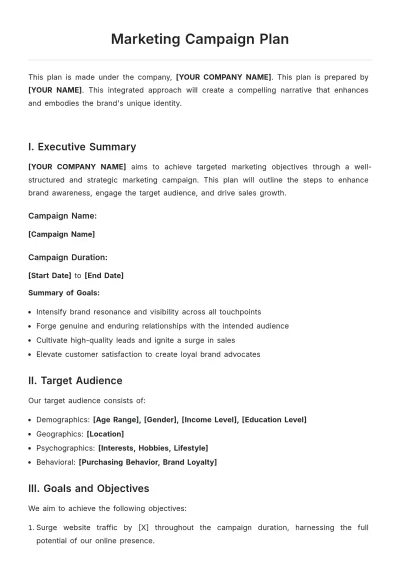 Free Marketing Campaign Plan Template to Edit Online