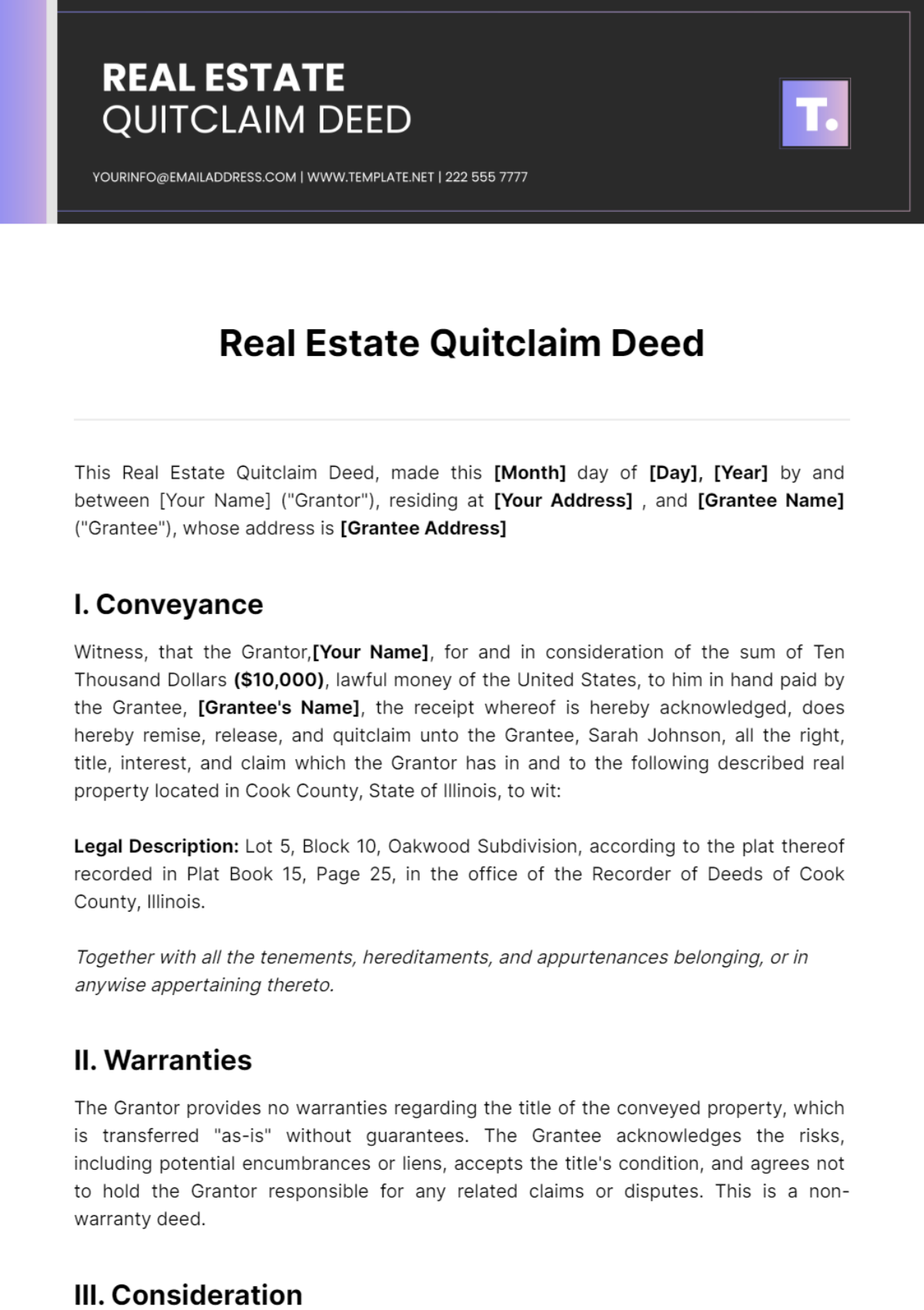 Real Estate Quitclaim Deed Template - Edit Online & Download