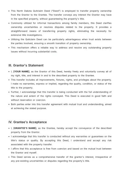 Free North Dakota Quitclaim Deed Template to Edit Online