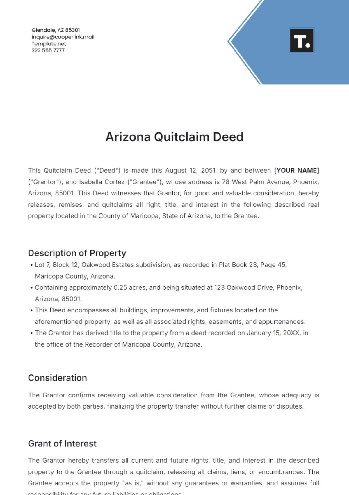 Arizona Quitclaim Deed Template - Edit Online & Download