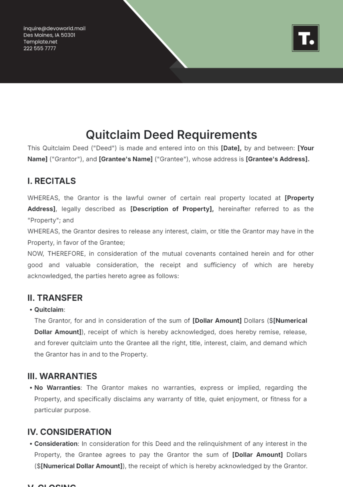 Quitclaim Deed Requirements Template - Edit Online & Download