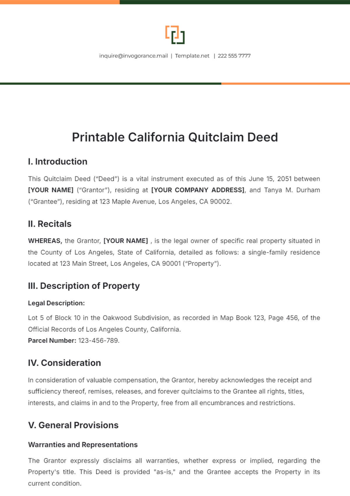 Free Printable California Quitclaim Deed Template to Edit Online