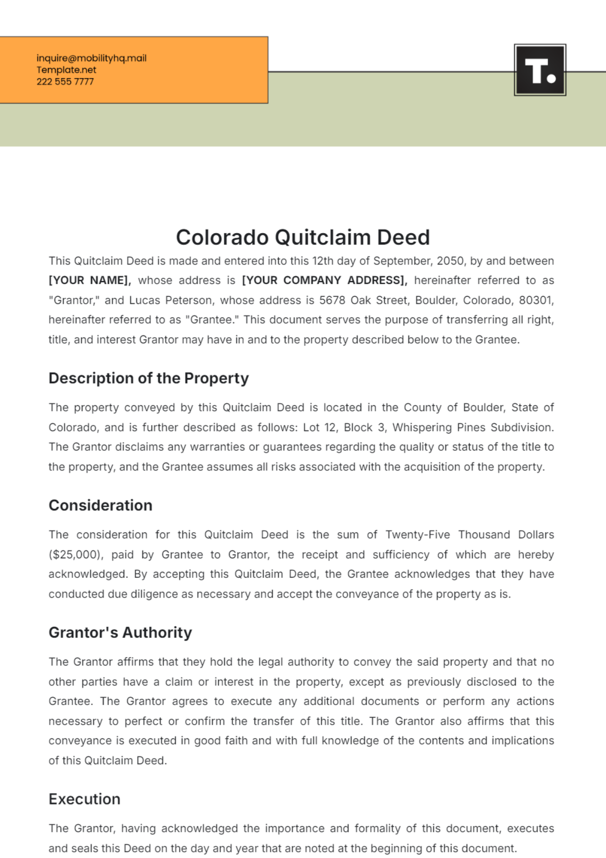 Colorado Quitclaim Deed Template - Edit Online & Download