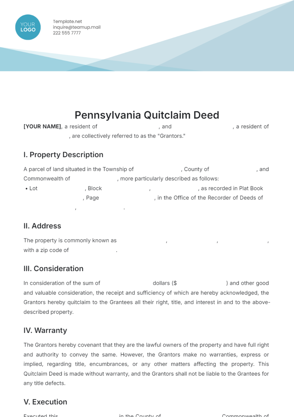 Blank Pennsylvania Quitclaim Deed Template - Edit Online & Download