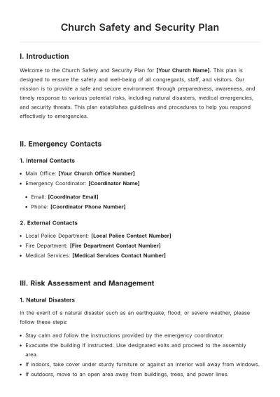 Free Church Safety And Security Plan Template to Edit Online