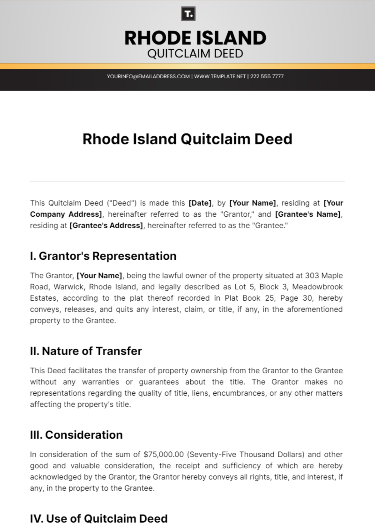 Rhode Island Quitclaim Deed Template - Edit Online & Download