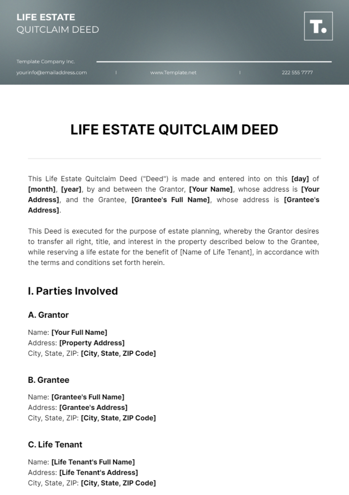 Life Estate Quitclaim Deed Template - Edit Online & Download