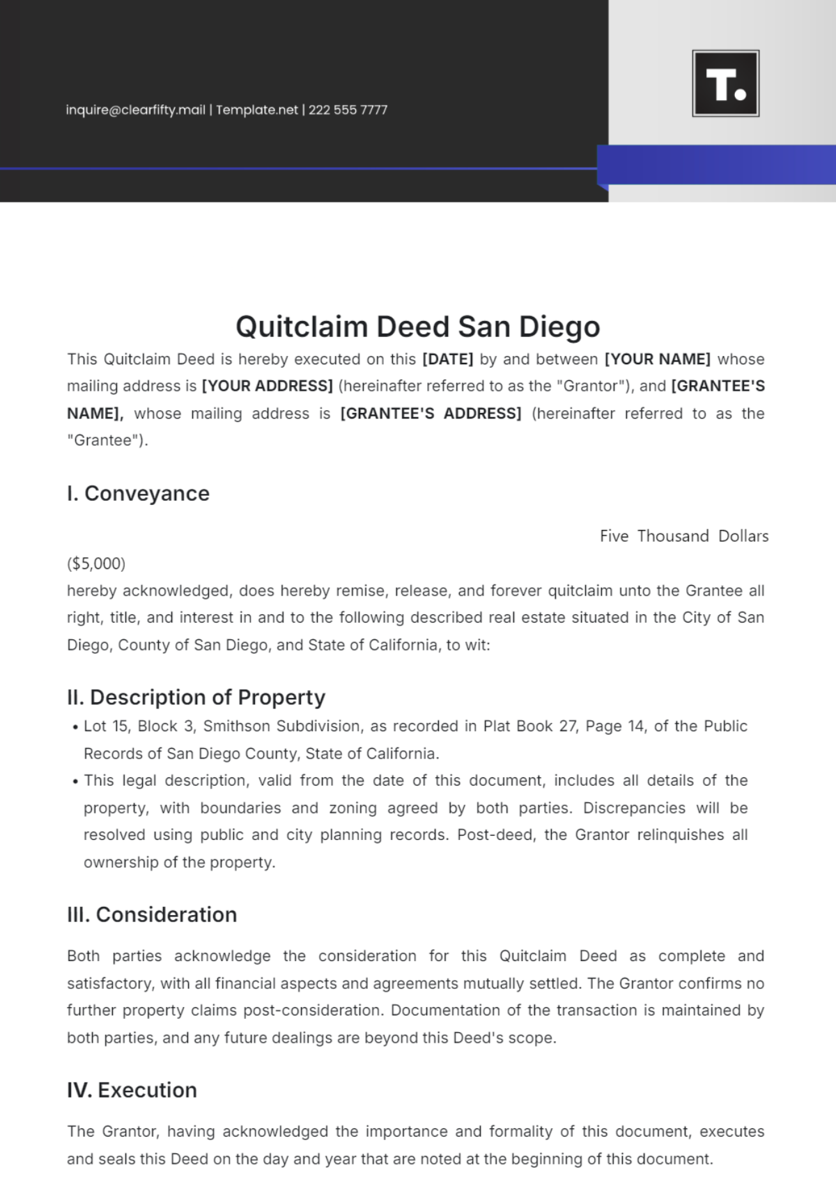 Quitclaim Deed San Diego Template - Edit Online & Download