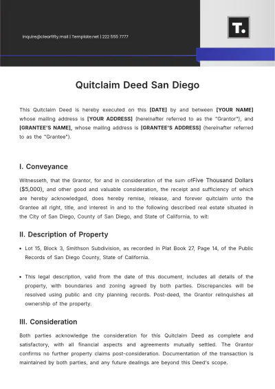 Free Quitclaim Deed San Diego Template to Edit Online