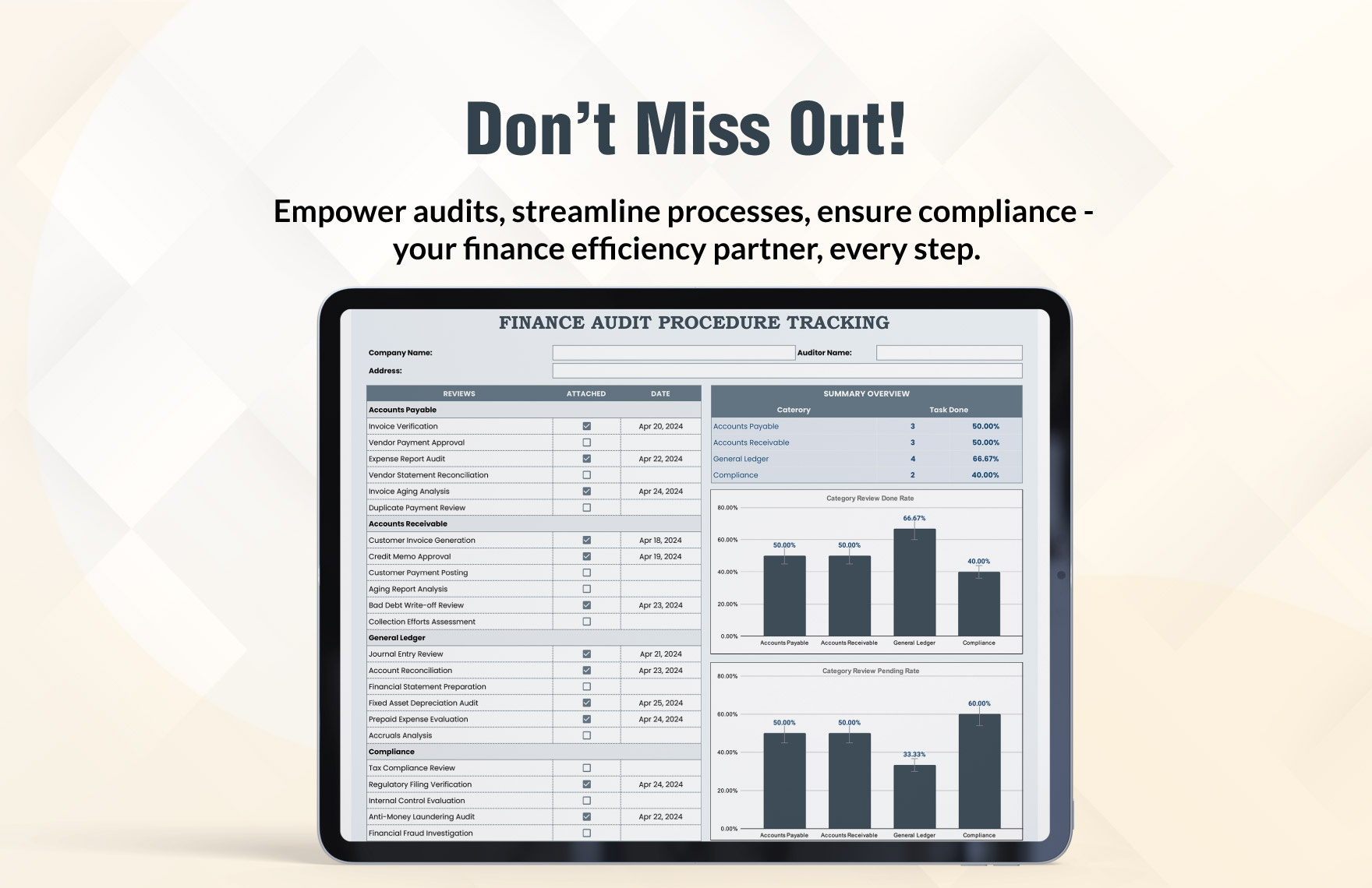 Finance Audit Procedure Tracking Template