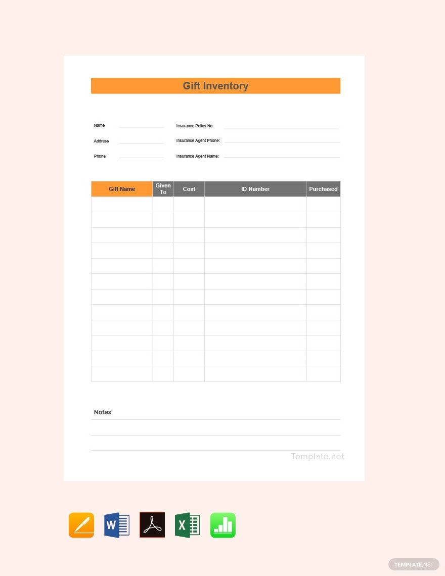 Free Gift Inventory Template