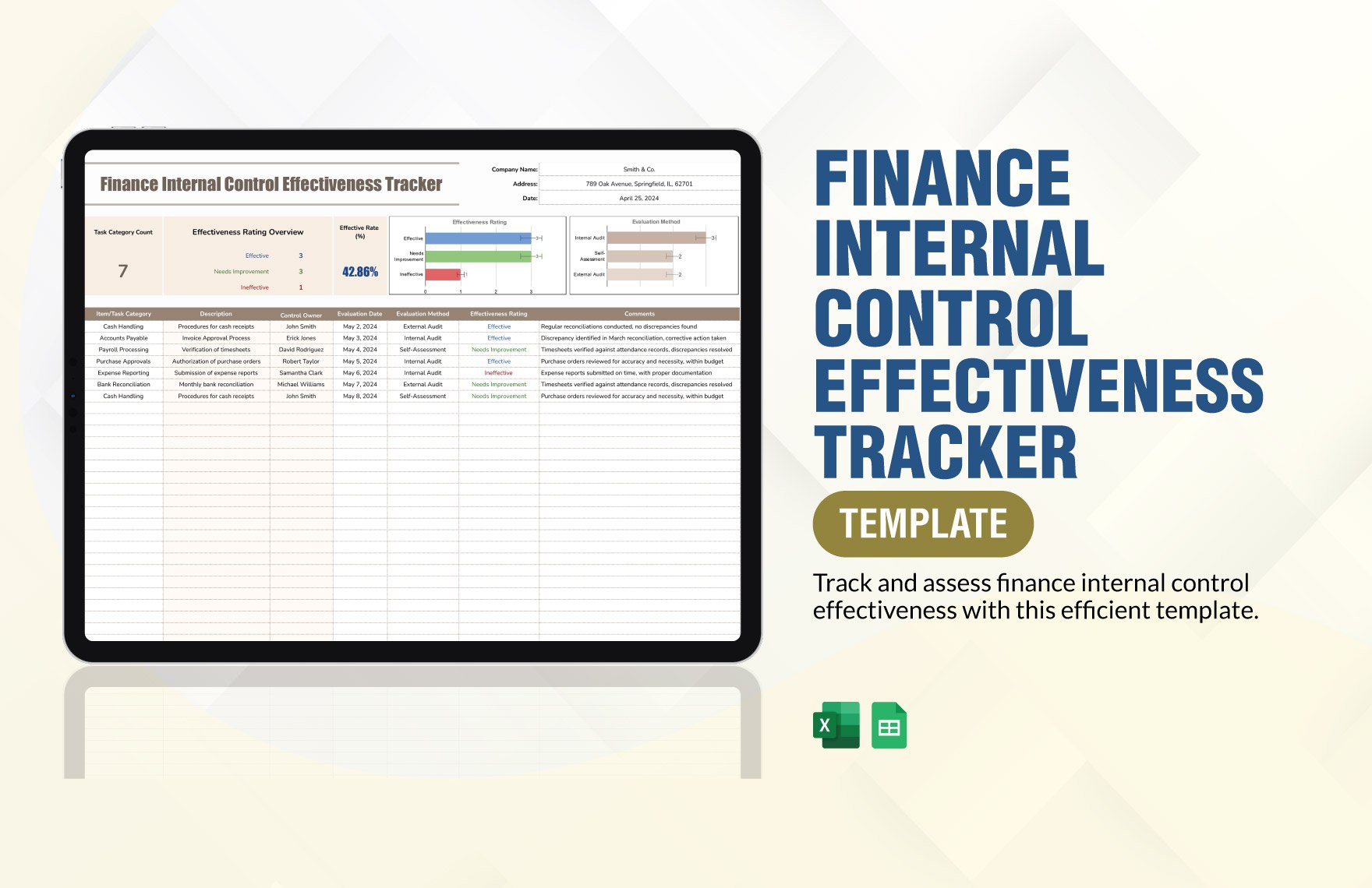 Finance Internal Control Effectiveness Tracker Template in Excel, Google Sheets
