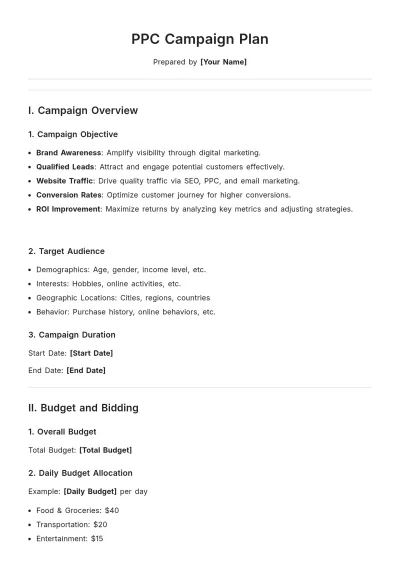 Free PPC Campaign Plan Template to Edit Online