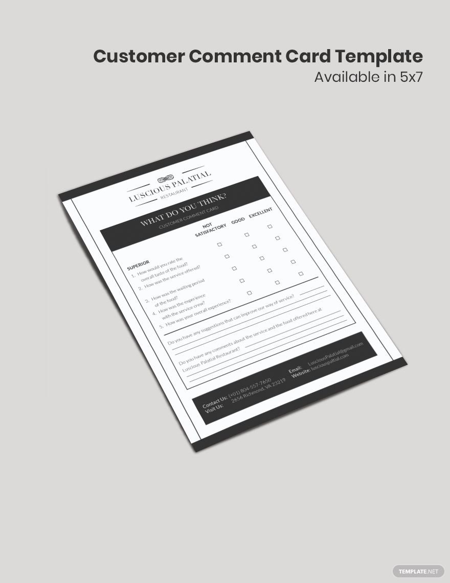 Free Customer Comment Card Template