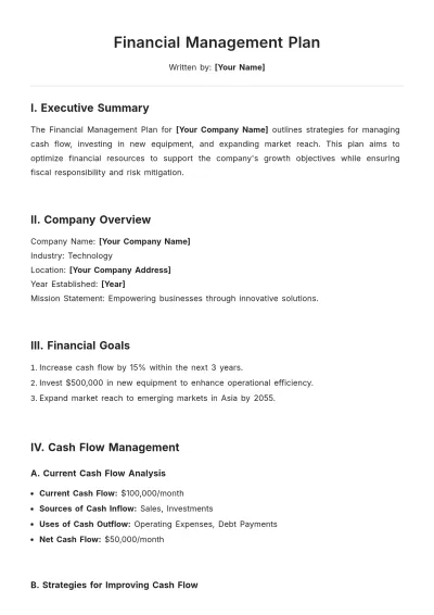 Free Financial Management Plan Template to Edit Online