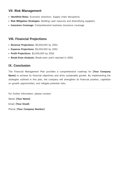 Free Financial Management Plan Template to Edit Online