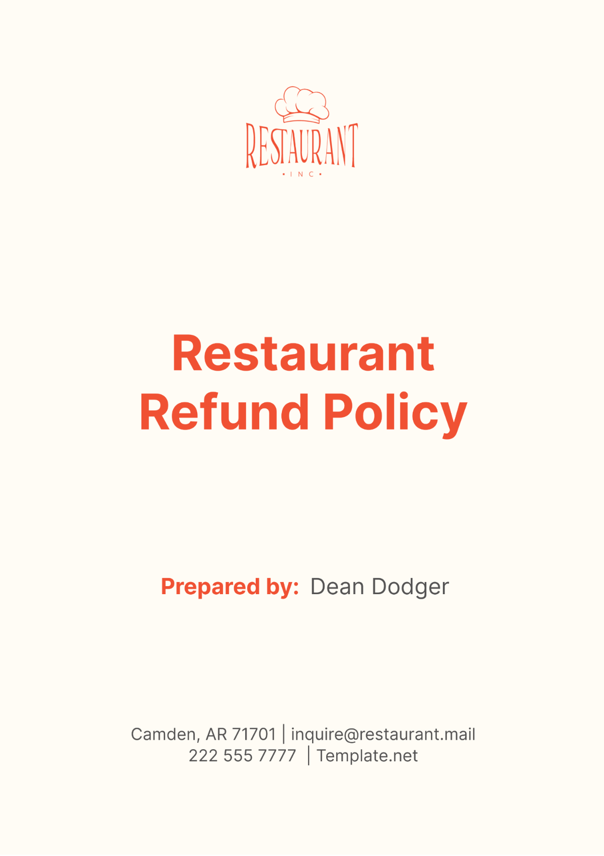 Restaurant Refund Policy Template - Edit Online & Download