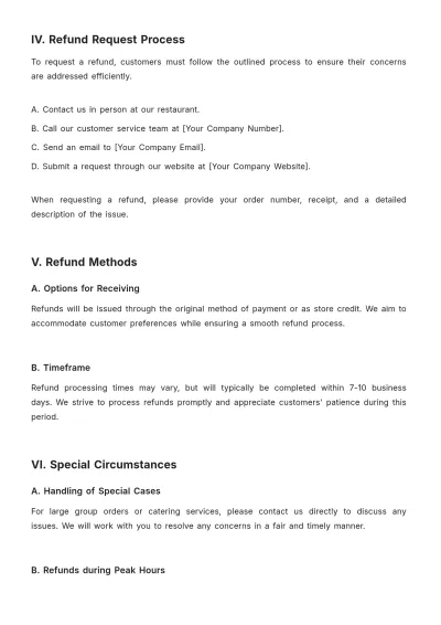 Free Restaurant Refund Policy Template to Edit Online
