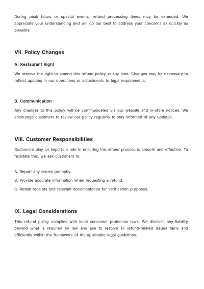 Free Restaurant Refund Policy Template to Edit Online