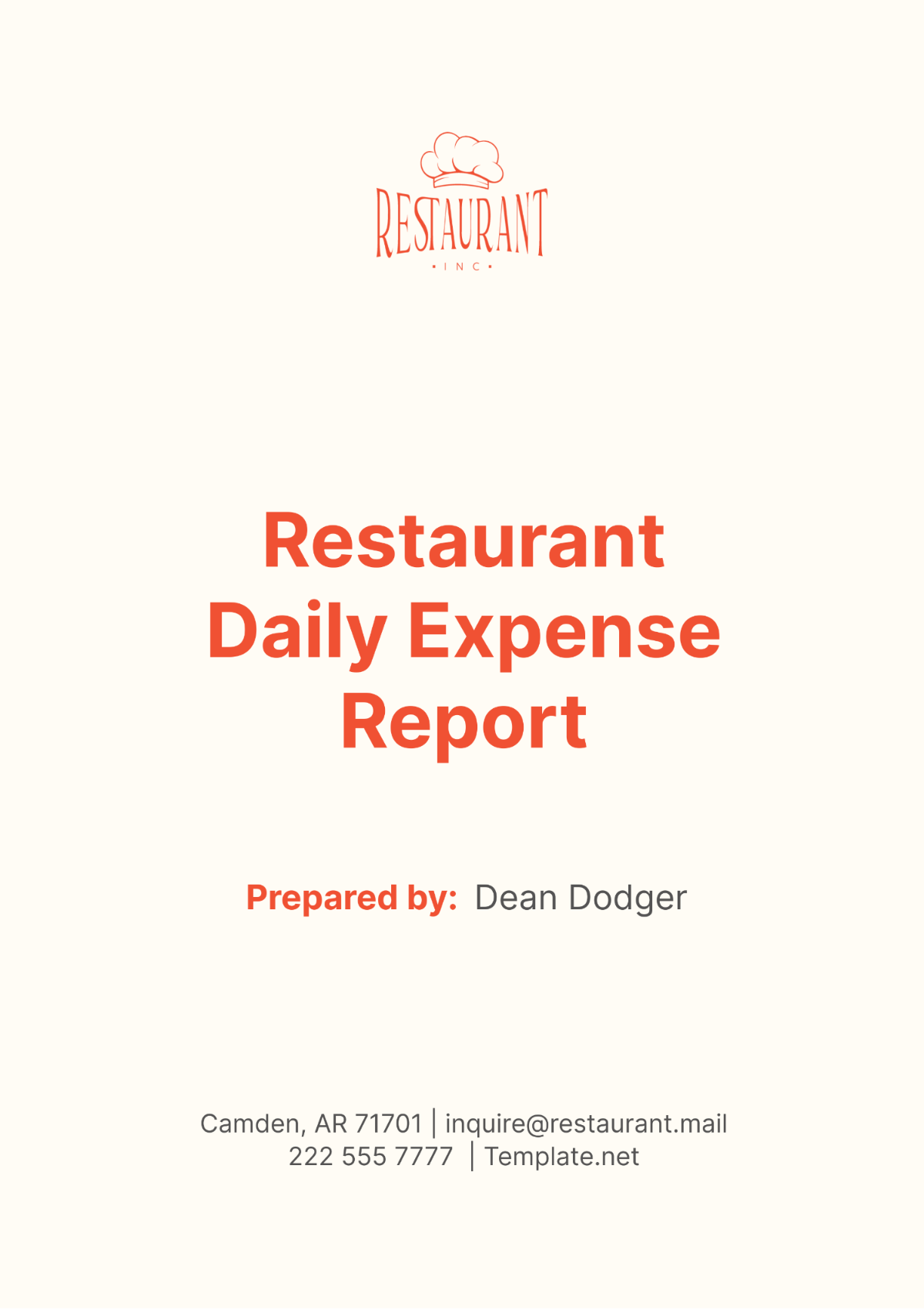 Restaurant Daily Expense Report Template - Edit Online & Download