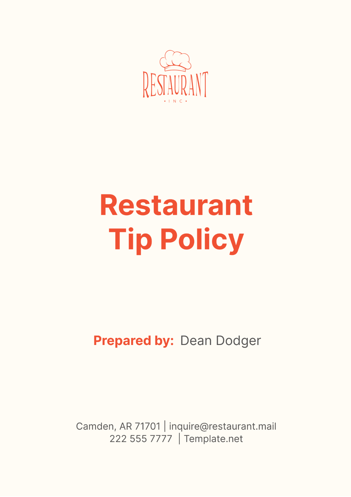 Restaurant Tip Policy Template - Edit Online & Download