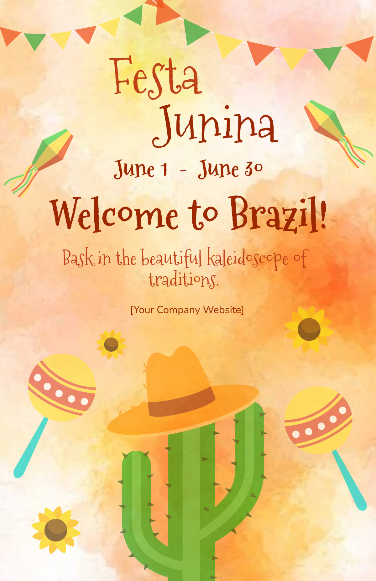 Watercolor Festa Junina Poster Template - Edit Online & Download