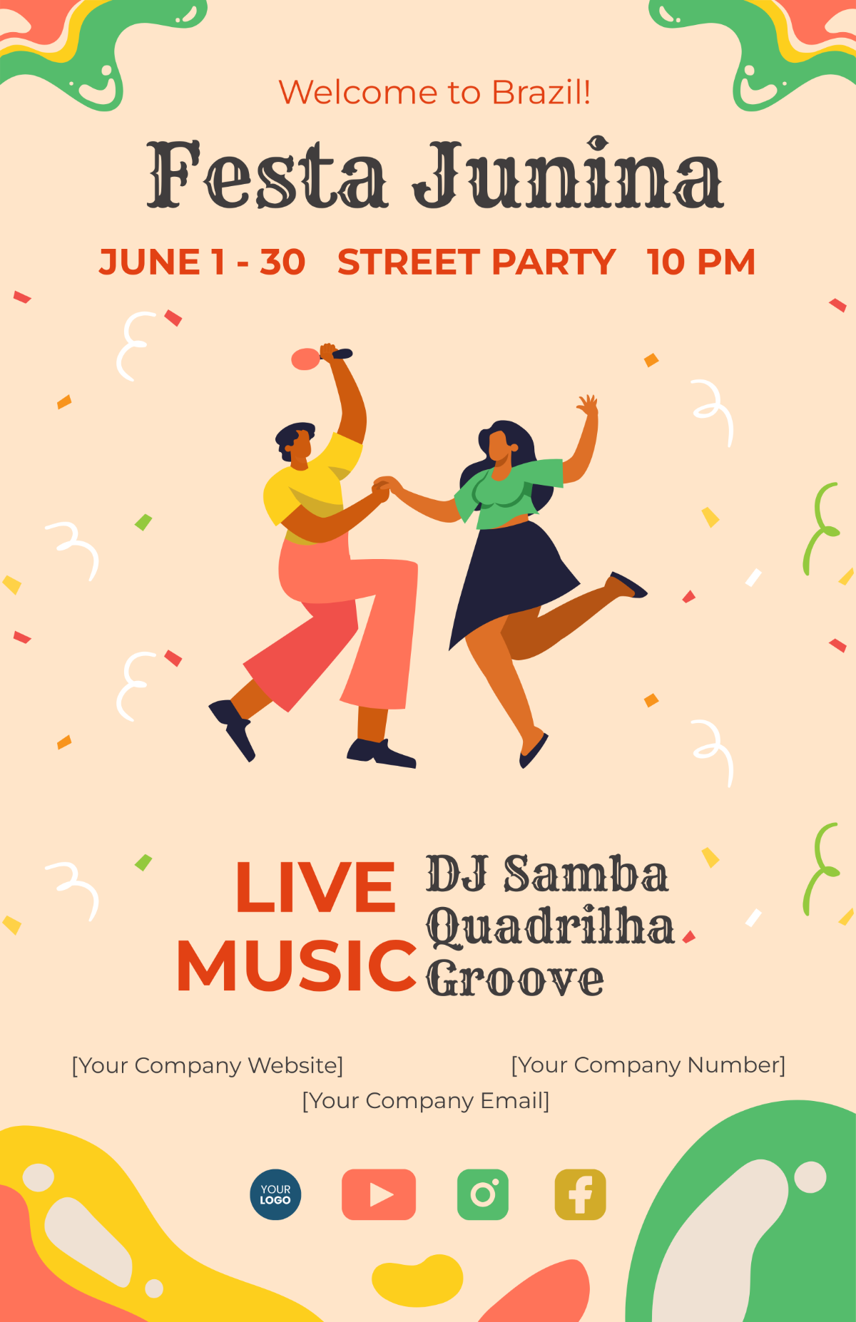 Free Festa Junina Night Party Poster Template