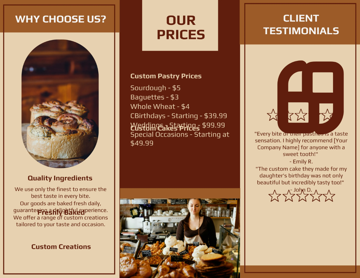 Free Bakery Tri Fold Brochure Template to Edit Online