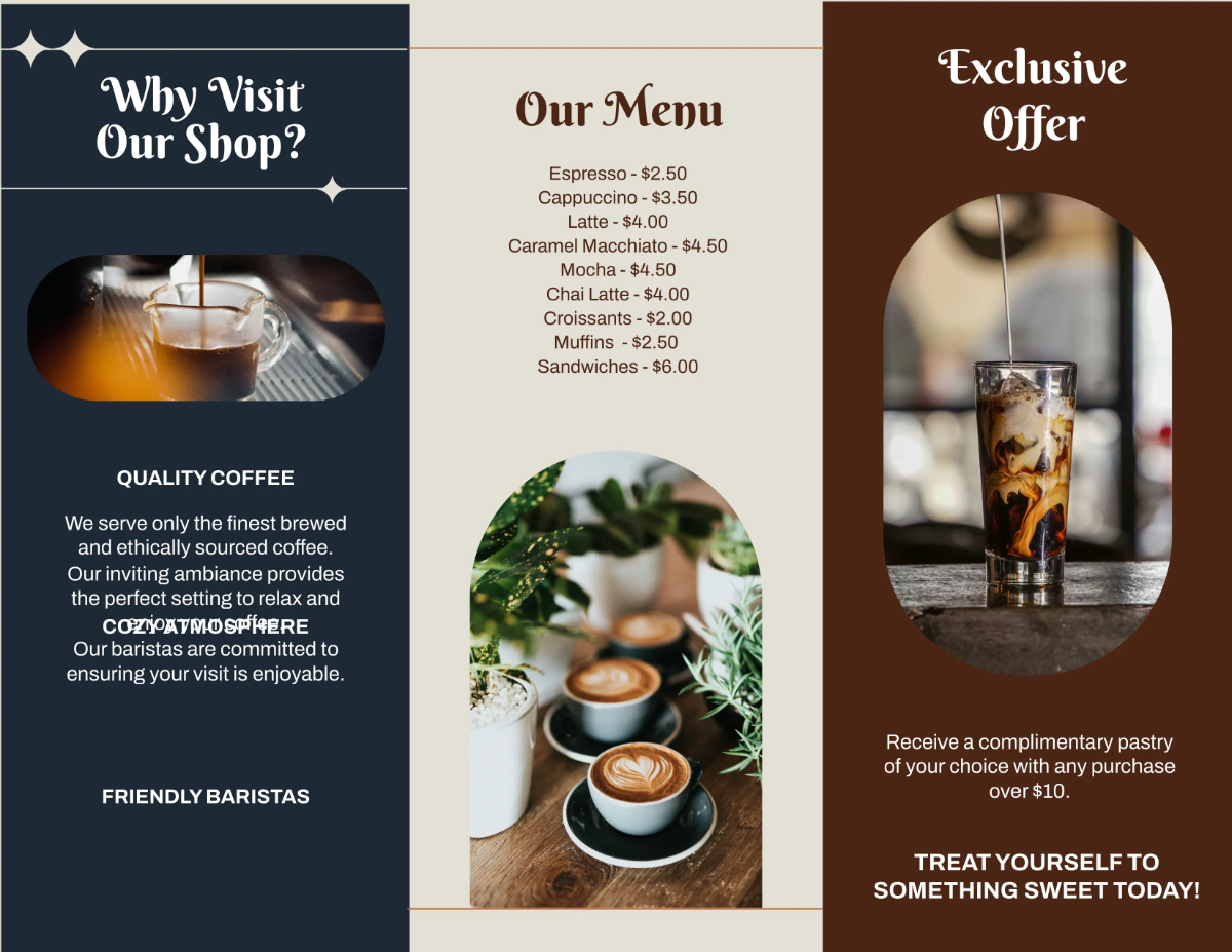 Free Coffee Shop Brochure Template to Edit Online