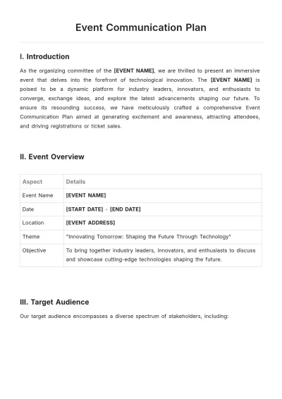 Free Event Communication Plan Template to Edit Online