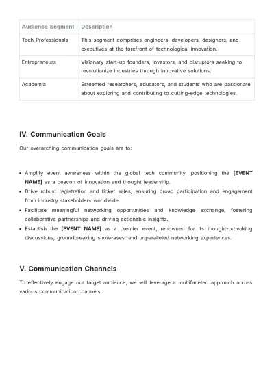 Free Event Communication Plan Template to Edit Online