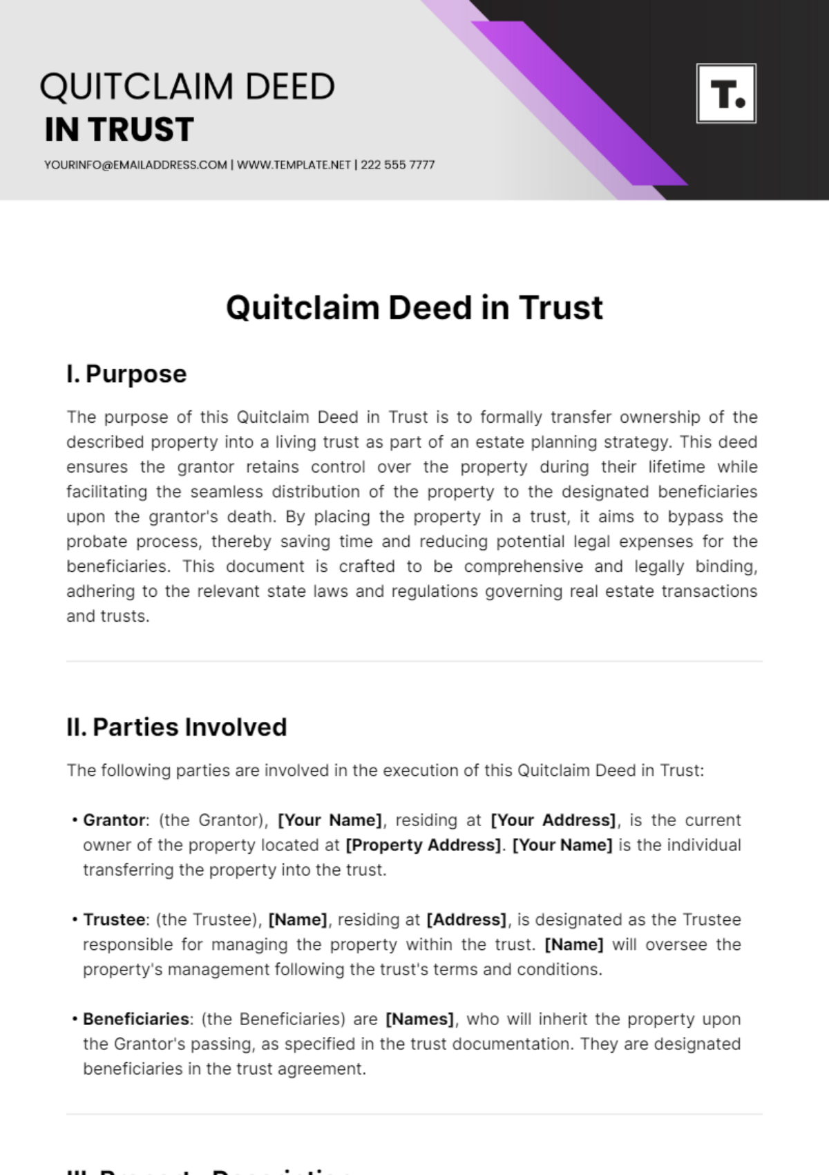 Quit Claim Deed in Trust Template - Edit Online & Download