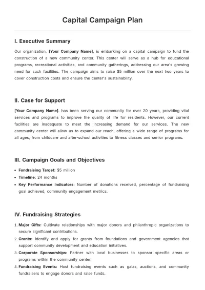 Free Capital Campaign Plan Template to Edit Online
