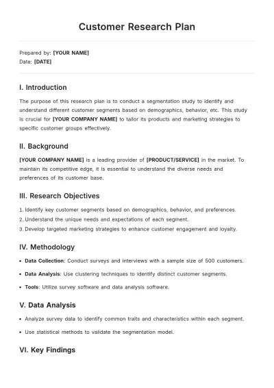 Free Customer Research Plan Template to Edit Online