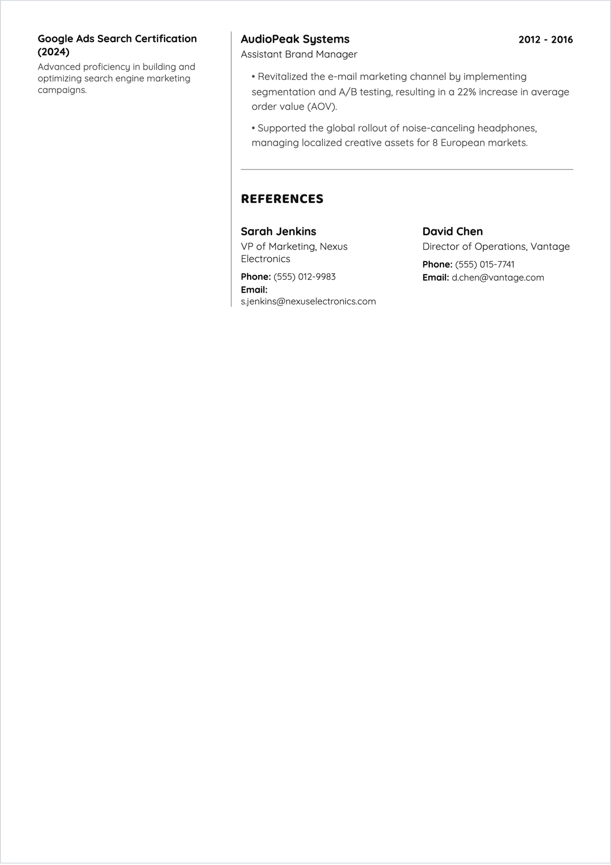 Free CV Bold Header ATS CV Template, AI CV Builder
