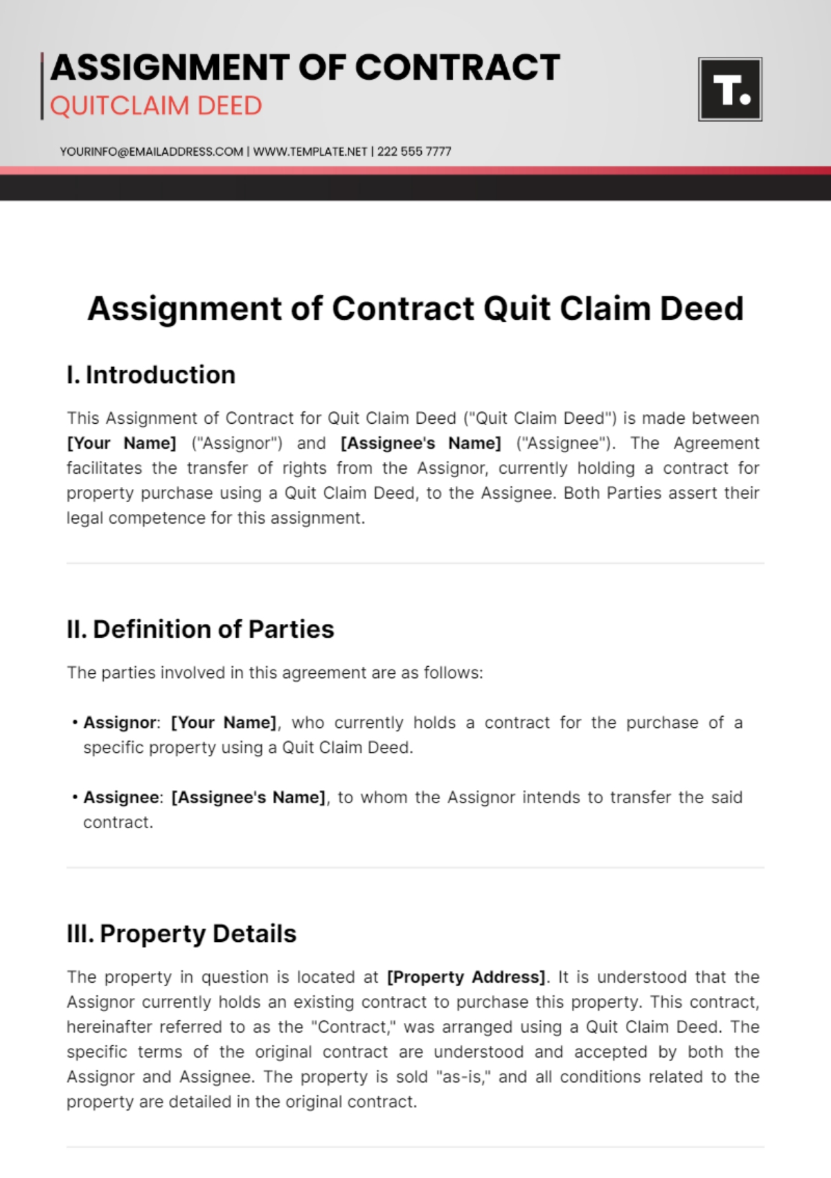 Assignment of Contract for Quit Claim Deed Template - Edit Online & Download