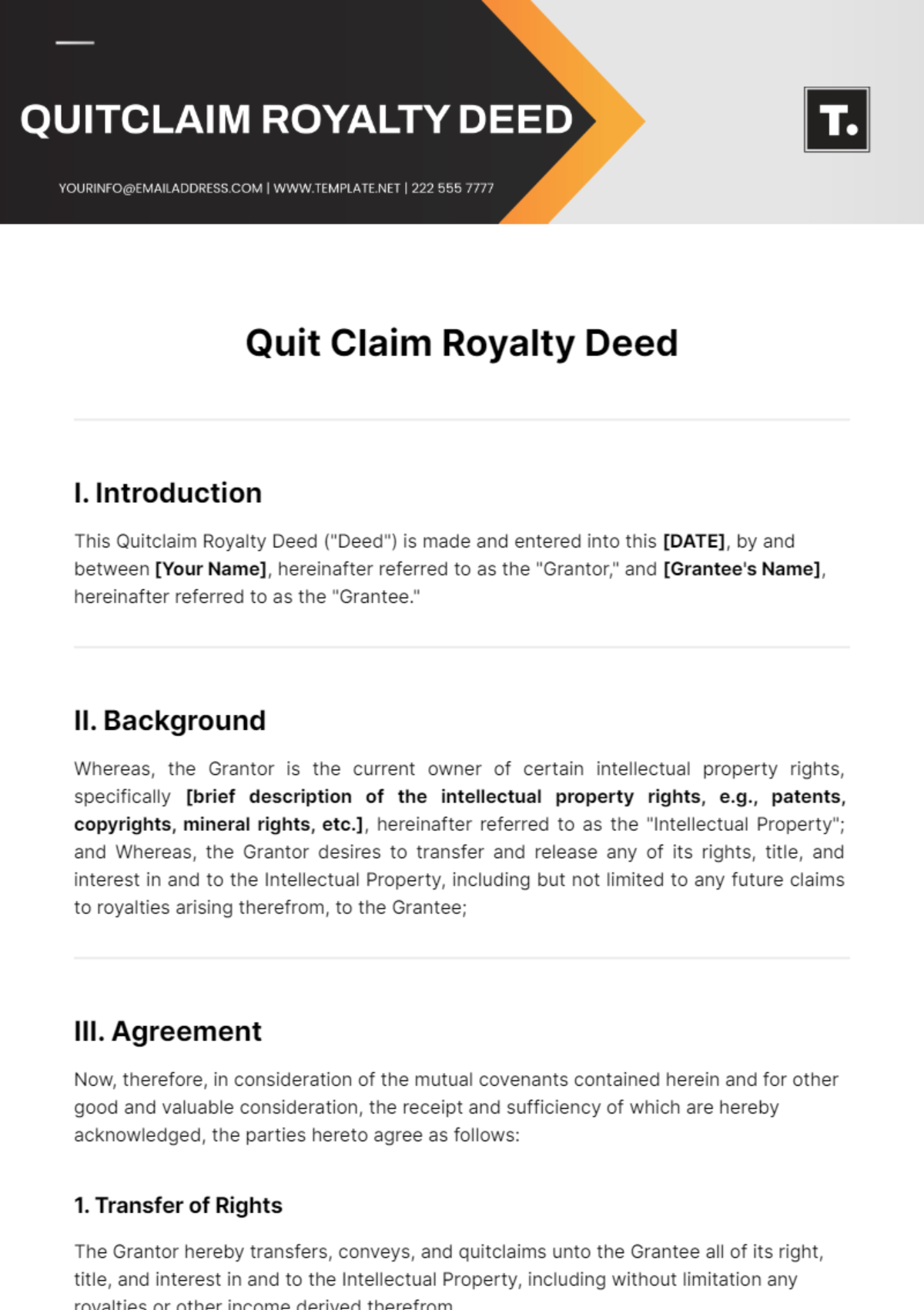 Quit Claim Royalty Deed Template - Edit Online & Download