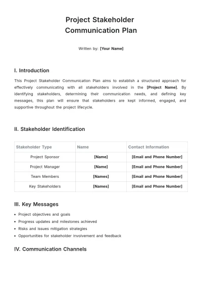 Free Project Stakeholder Communication Plan Template to Edit Online