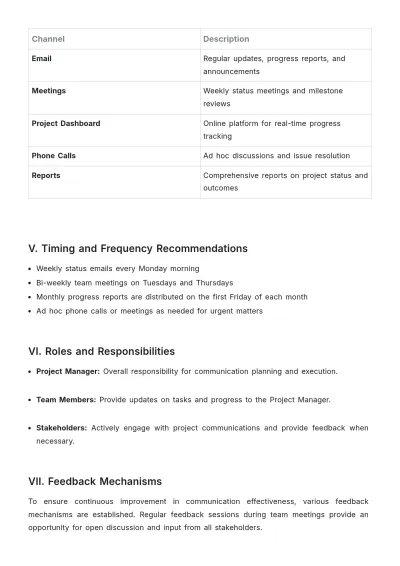 Free Project Stakeholder Communication Plan Template to Edit Online